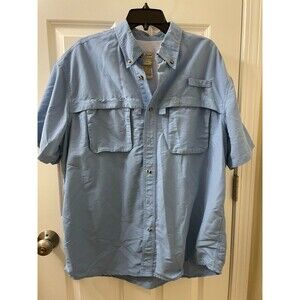 LL Bean Shirt Mens L Regular Blue Button Up Short Sleeves FISHING OUTDOOR